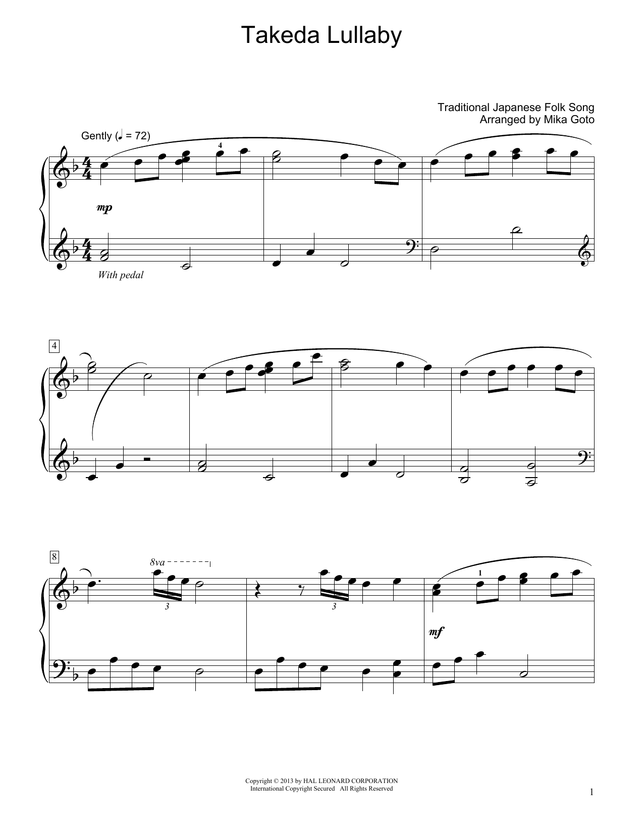 Product picture to: Takeda Lullaby (arr. Mika Goto)