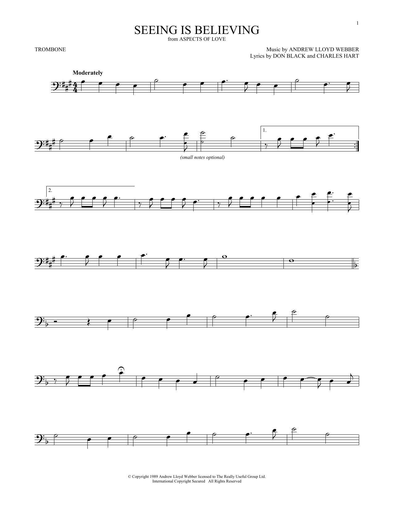 Product gallery: Page 1 of 1 Seeing Is Believing (from Aspects of Love), Andrew Lloyd Webber