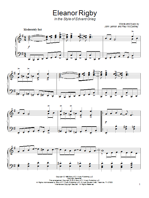 Product gallery: Page 1 of 1 Eleanor Rigby (in the style of Edvard Grieg), The Beatles