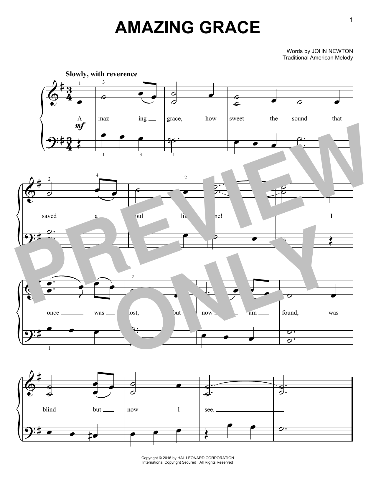 Produktgalerie: Seite 1 von 1 Amazing Grace, Traditional American Melody, Klavier