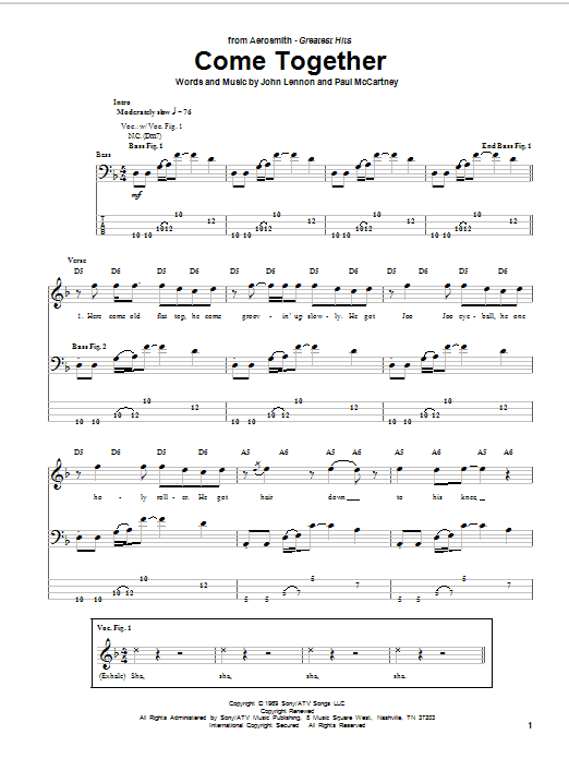 Produktgalerie: Seite 1 von 1 Come Together, Aerosmith, E-Bass
