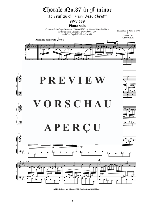Produktgalerie: Seite 2 von 3 Choral No.37 in F-Moll (Ich ruf zu dir Herr Jesu Christ) BWV 639, , Klavier Solo