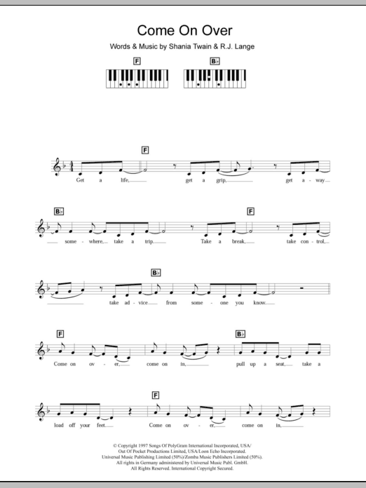 Produktgalerie: Seite 1 von 1 Come On Over, Shania Twain, Klavier