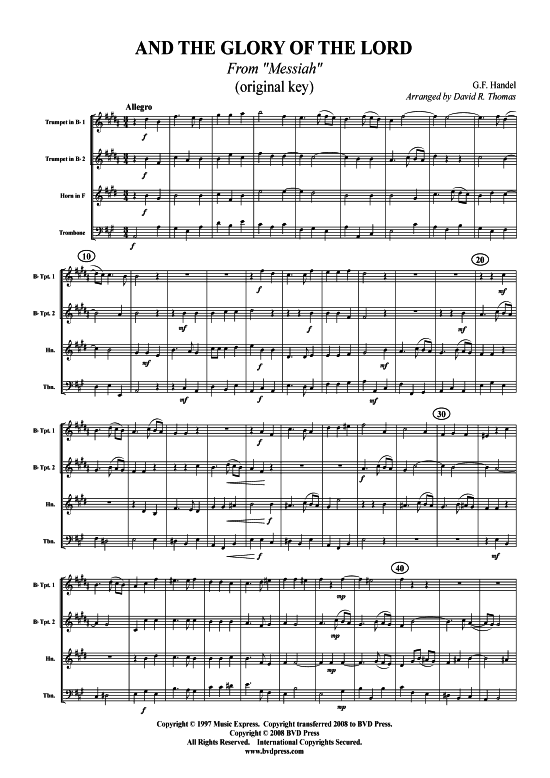 Produktbild zu: And the Glory of the Lord – zwei TonartenG. F. Händel, HWV 56 (arr. Thomas)
