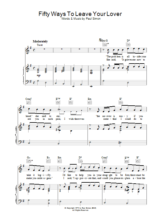 Produktgalerie: Seite 1 von 1 Fifty Ways To Leave Your Lover, Paul Simon, Gesang, Gitarre, Klavier