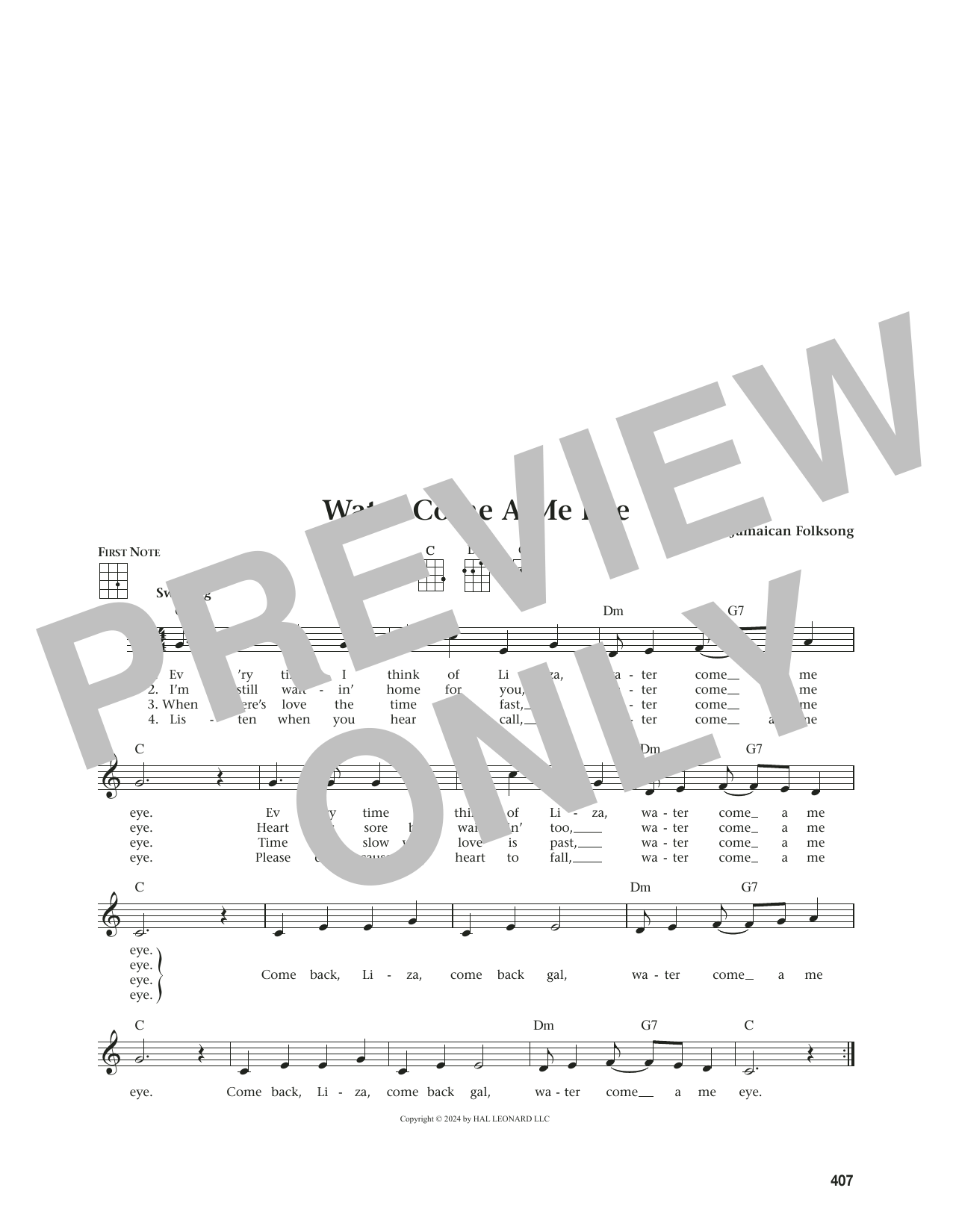 Produktgalerie: Seite 1 von 1 Water Come A Me Eye (from The Daily Ukulele) (arr. Jim Beloff), Jamaican Folksong, Ukulele