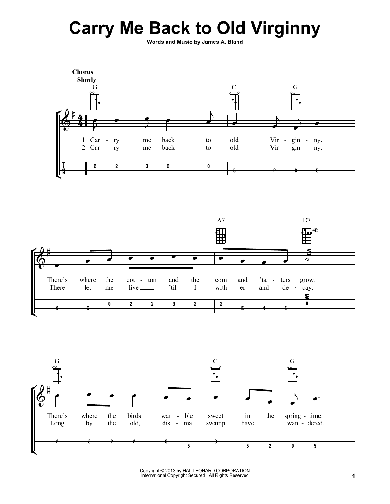 Produktgalerie: Seite 1 von 1 Carry Me Back To Old Virginny (arr. Bobby Westfall), James A. Bland