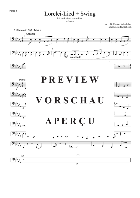 Produktgalerie: Seite 20 von 21 Lorelei-Lied + Swing , , (Blechbläser Quintett - Flexible Besetzung + Schlagzeug)
