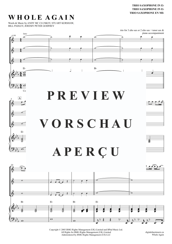 Produktgalerie: Seite 2 von 11 Whole Again, Atomic Kitten, (Saxophon Trio AAA(T) + Klavier)