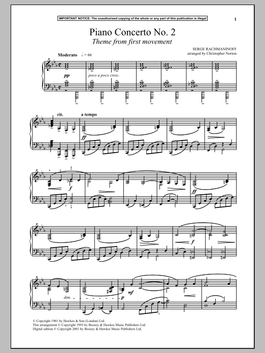 Product gallery: Page 1 of 1 Piano Concerto No. 2, (First Movement Theme), Sergei Rachmaninoff
