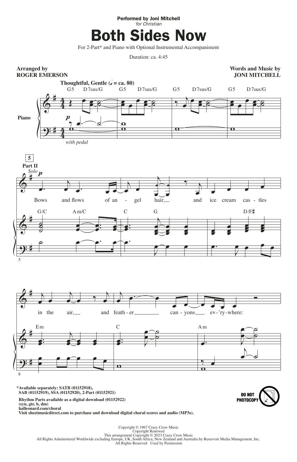 Product picture to: Both Sides Now (arr. Roger Emerson)
