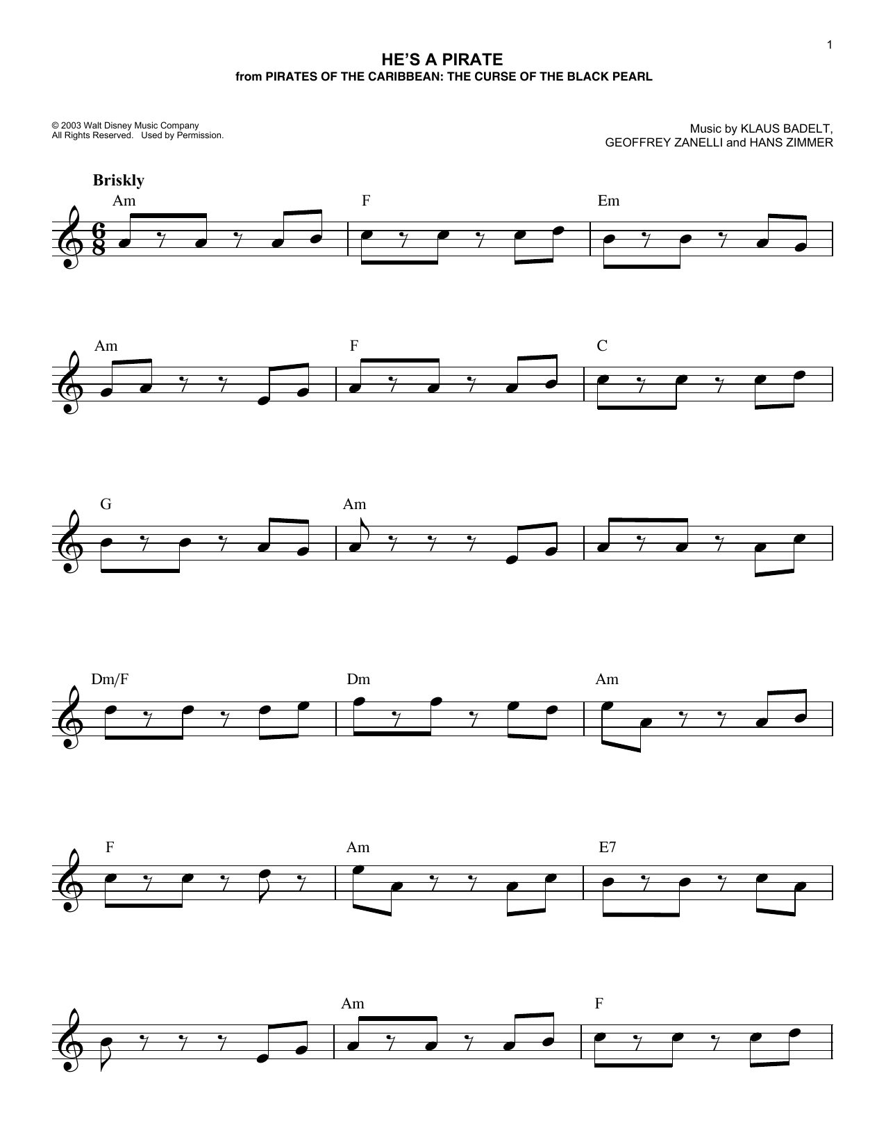 Produktbild zu: He's A Pirate (from Pirates Of The Caribbean: The Curse of the Black Pearl)
