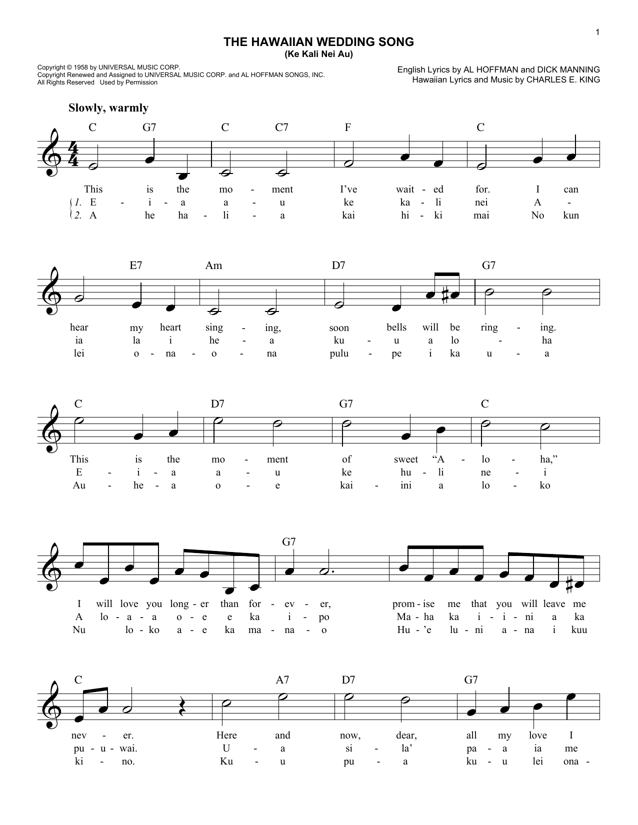 Product picture to: The Hawaiian Wedding Song (Ke Kali Nei Au)