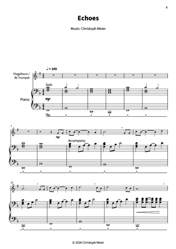 gallery: Echoes - Gentle Melodies for Weddings, Church, and Other Occasions, , Trompete in B und Klavier