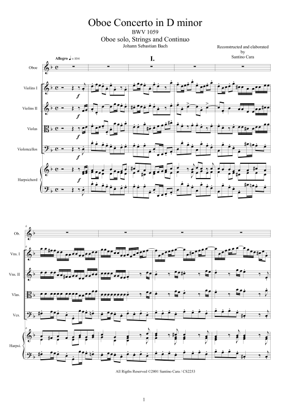 Product picture to: Oboe Concerto in D minor BWV 1059Johann Sebastian Bach