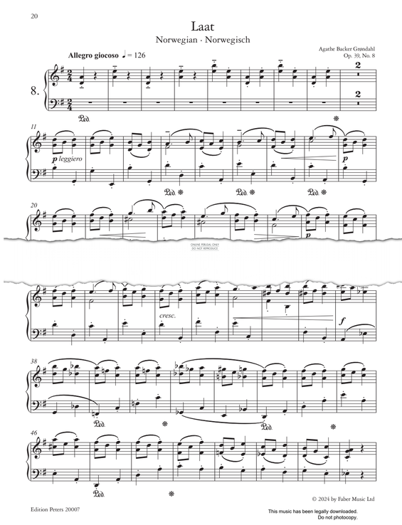 Produktgalerie: Seite 1 von 1 Laat (Norwegian) Op.39, No.8, Agathe Backer Grøndahl, Klavier