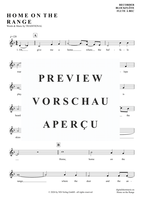 Product gallery: Page 2 of 4 Home On The Range, Folk Song, American, (recorder)