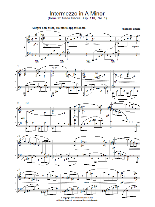 Product gallery: Page 1 of 1 Intermezzo in A Minor (from Six Piano Pieces, Op. 118, No. 1), Johannes Brahms