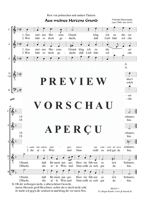 gallery: Aus meines Herzens Grund, , Gemischter Chor SATQuinta-VoxB