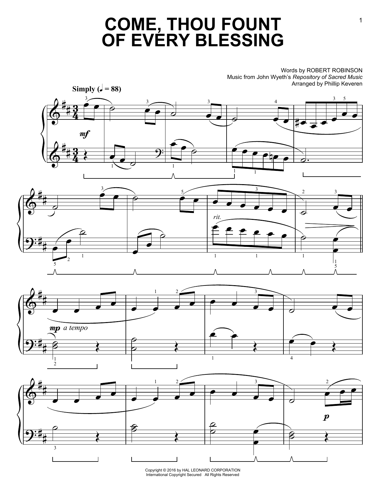 Product picture to: Come, Thou Fount Of Every Blessing [Classical version] (arr. Phillip Keveren)