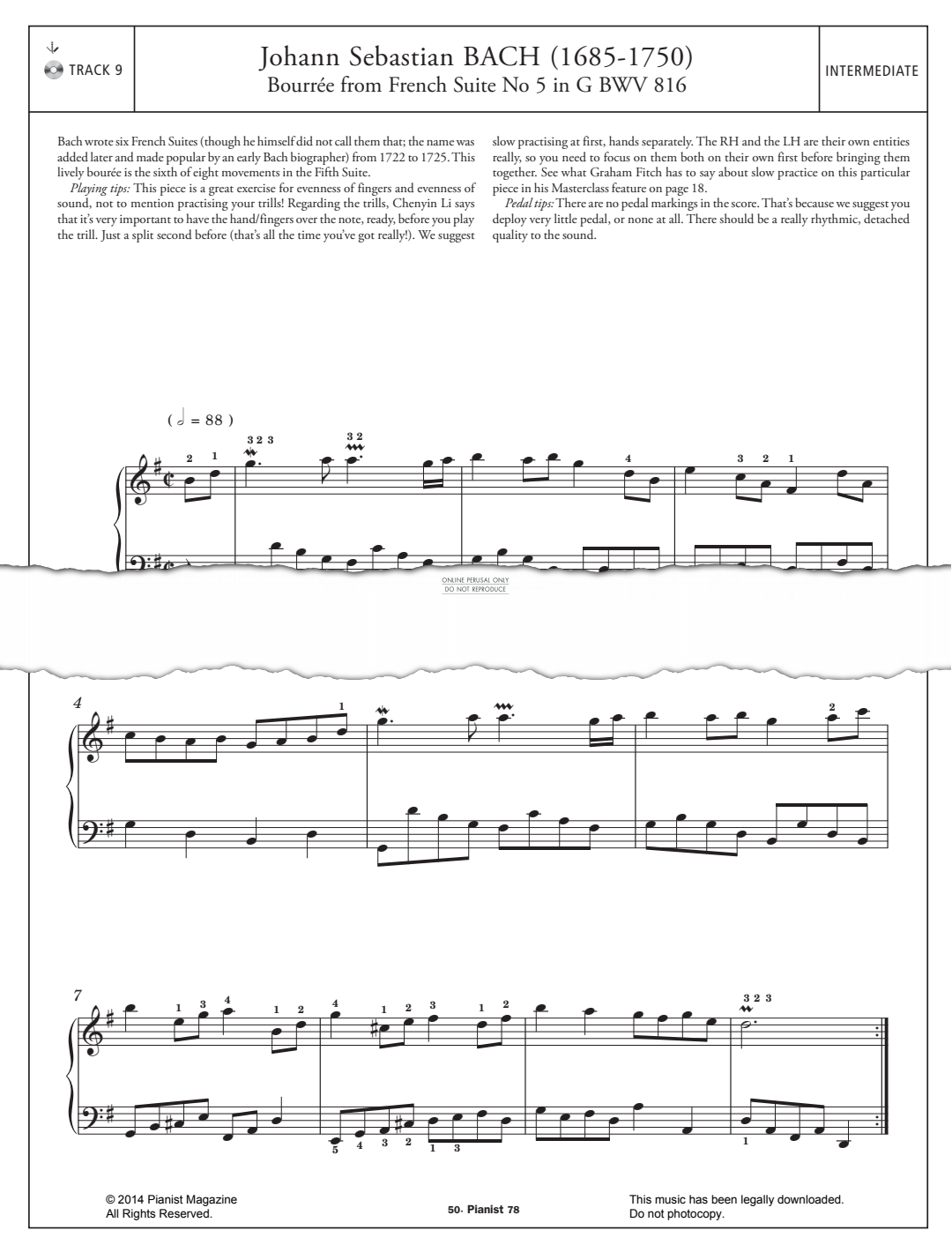 Produktgalerie: Seite 1 von 1 Bourrée from French Suite No.5 In G BWV 816, Johann Sebastian Bach, Klavier