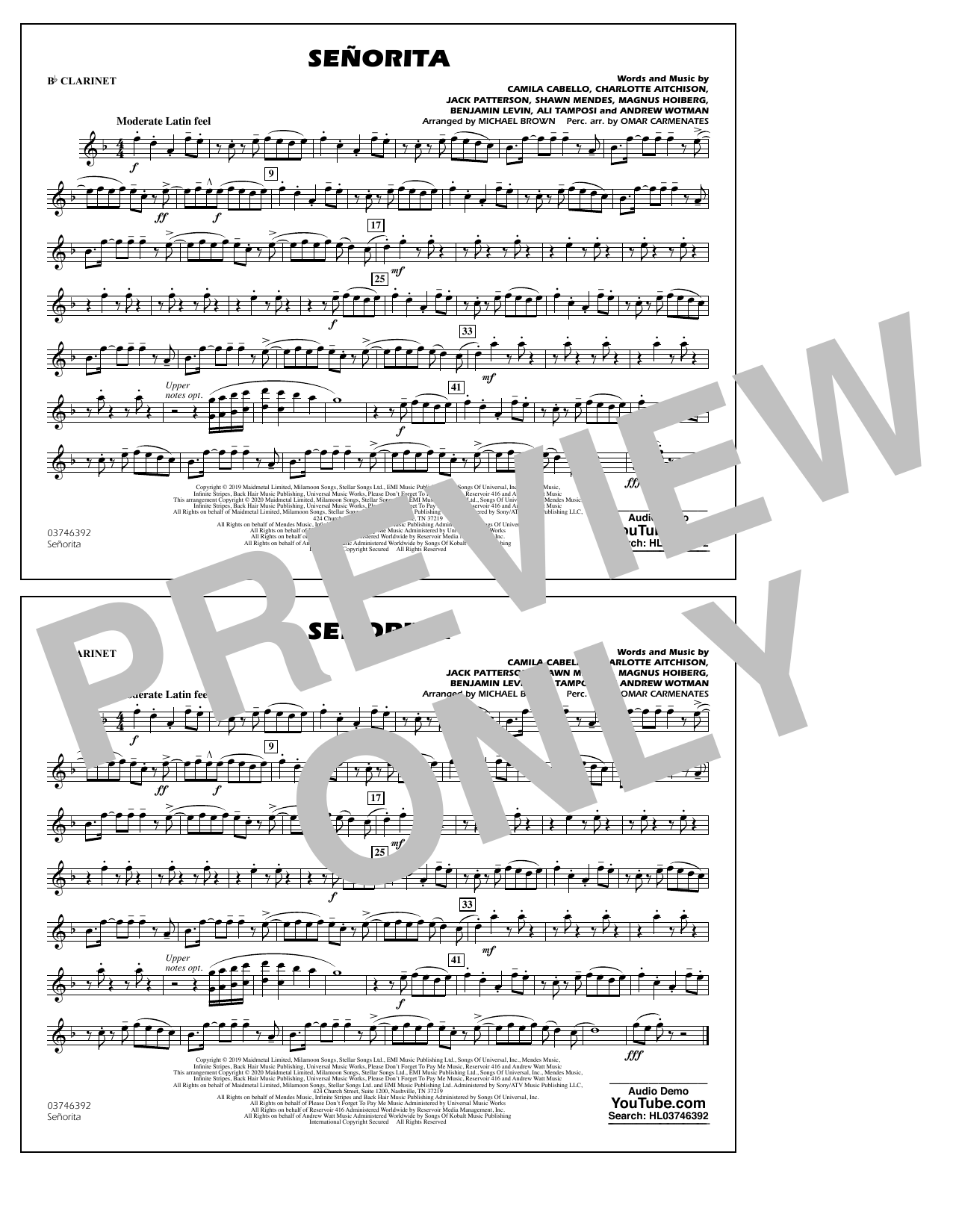 Produktbild zu: Señorita (arr. Carmenates and Brown) - Bb Clarinet