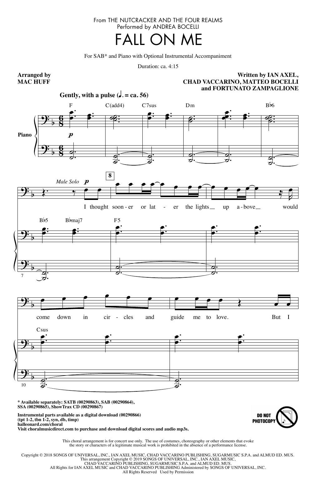 Product picture to: Fall On Me (from The Nutcracker and the Four Realms) (arr. Mac Huff)