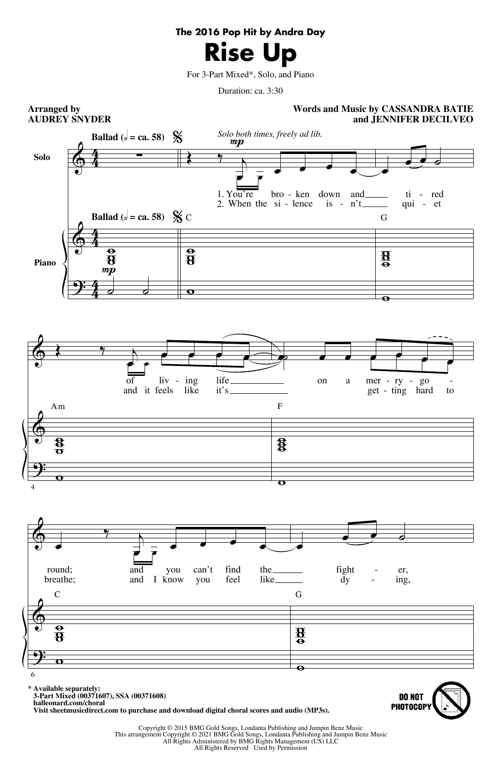 Product picture to: Rise Up (arr. Audrey Snyder)
