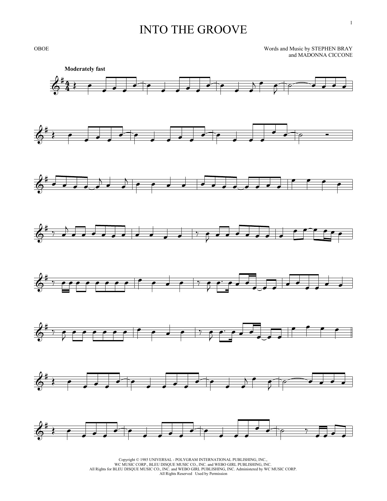Produktgalerie: Seite 1 von 1 Into The Groove, Madonna, Oboe