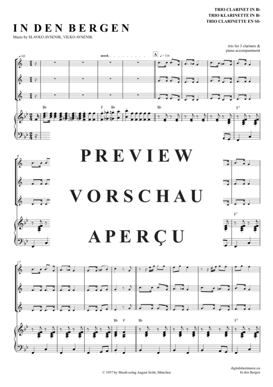 Product gallery: Page 2 of 21 In Den Bergen , Avsenik, Slavko, (clarinet trio + piano)