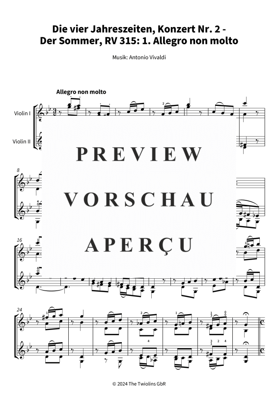 Produktgalerie: Seite 4 von 10 Die vier Jahreszeiten, Konzert Nr. 2 - Der Sommer - 1. Allegro non molto, The Twiolins, (Duett 2x Violine)