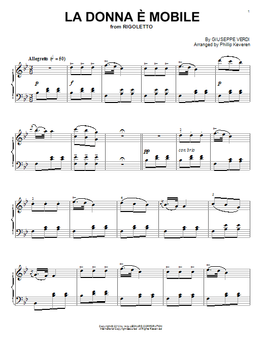 Product gallery: Page 1 of 1 La donna e mobile (arr. Phillip Keveren), Giuseppe Verdi
