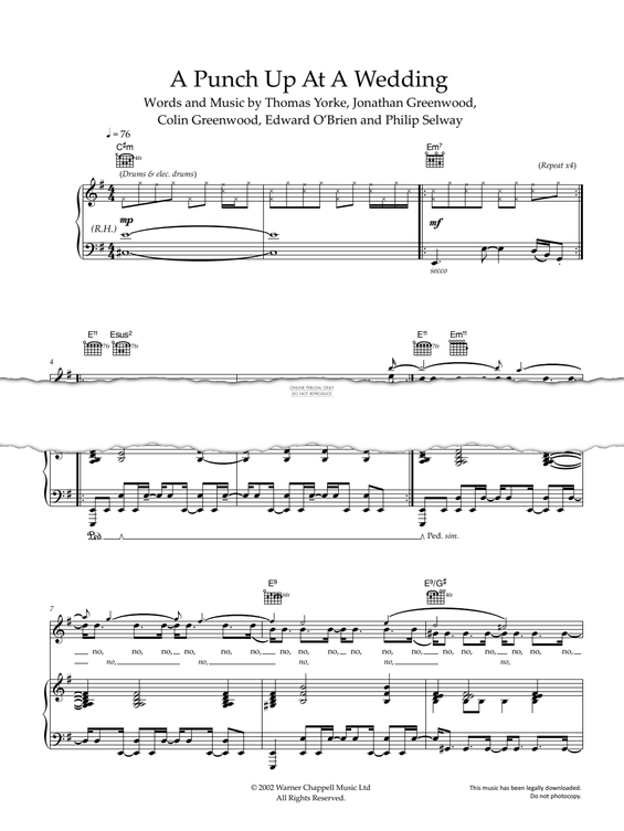 Produktgalerie: Seite 1 von 1 A Punch Up At A Wedding, Radiohead, Gesang, Gitarre, Klavier