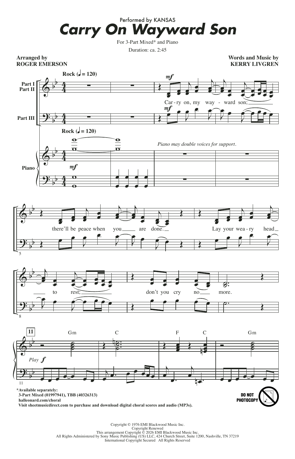 Produktgalerie: Seite 1 von 1 Carry On Wayward Son (arr. Roger Emerson), Kansas, Chor