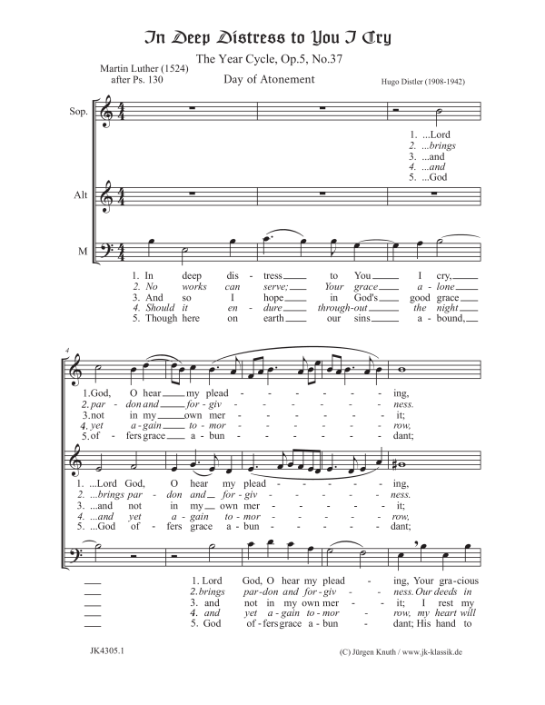 Produktbild zu: In Deep Distress to You I Cry (The Year Cycle, Op.5, No.37)Hugo Distler