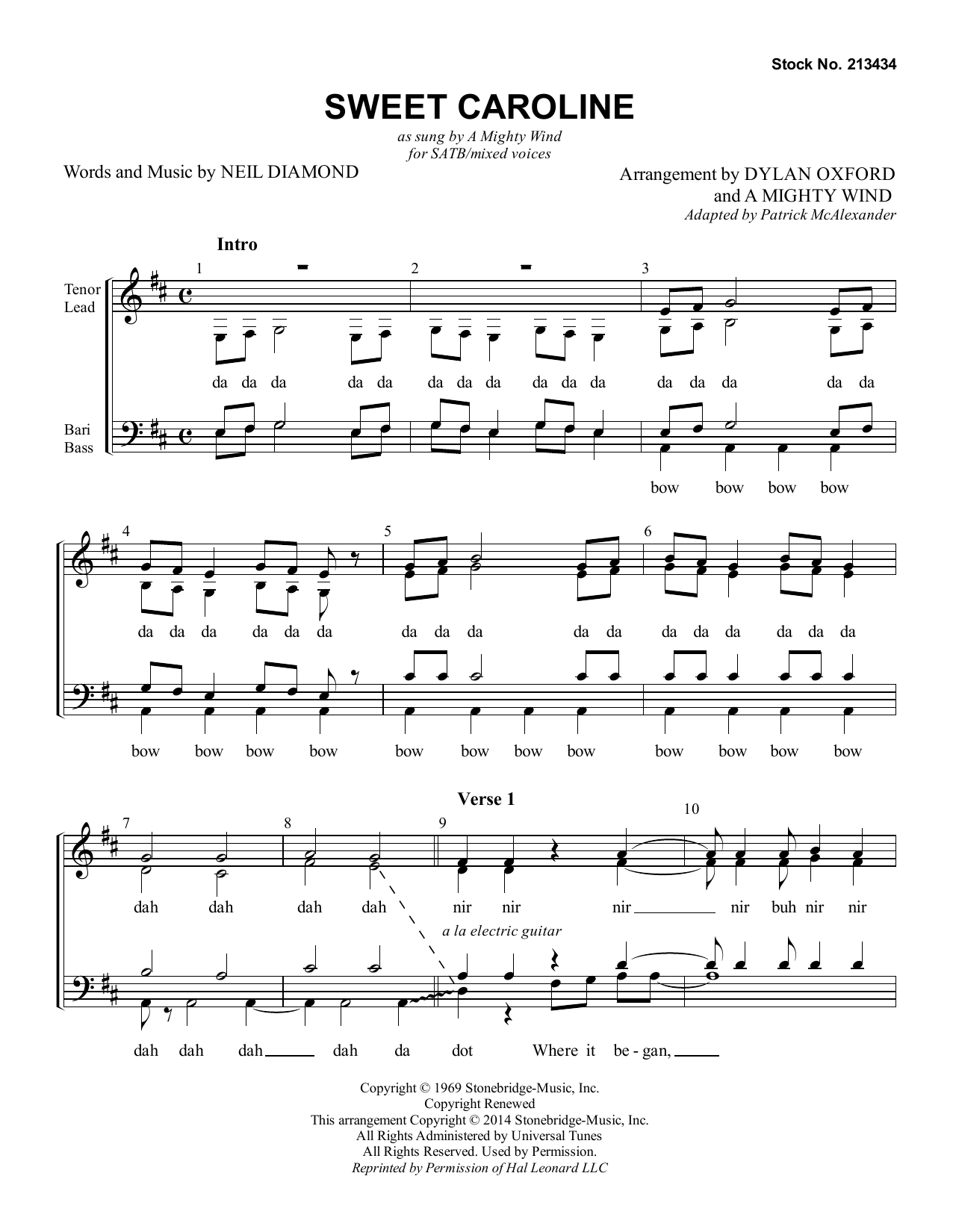 Product picture to: Sweet Caroline (arr. Dylan Oxford & A Mighty Wind)