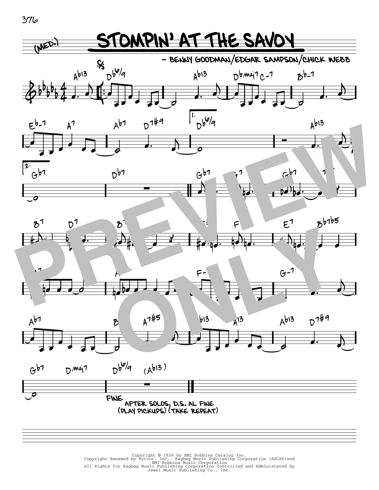 Produktbild zu:  Stompin' At The Savoy [Reharmonized version] (arr. Jack Grassel) - Benny Goodman