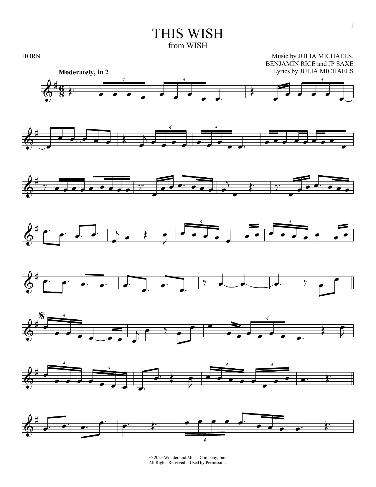 Produktgalerie: Seite 1 von 1 This Wish (from Wish), Julia Michaels, Horn