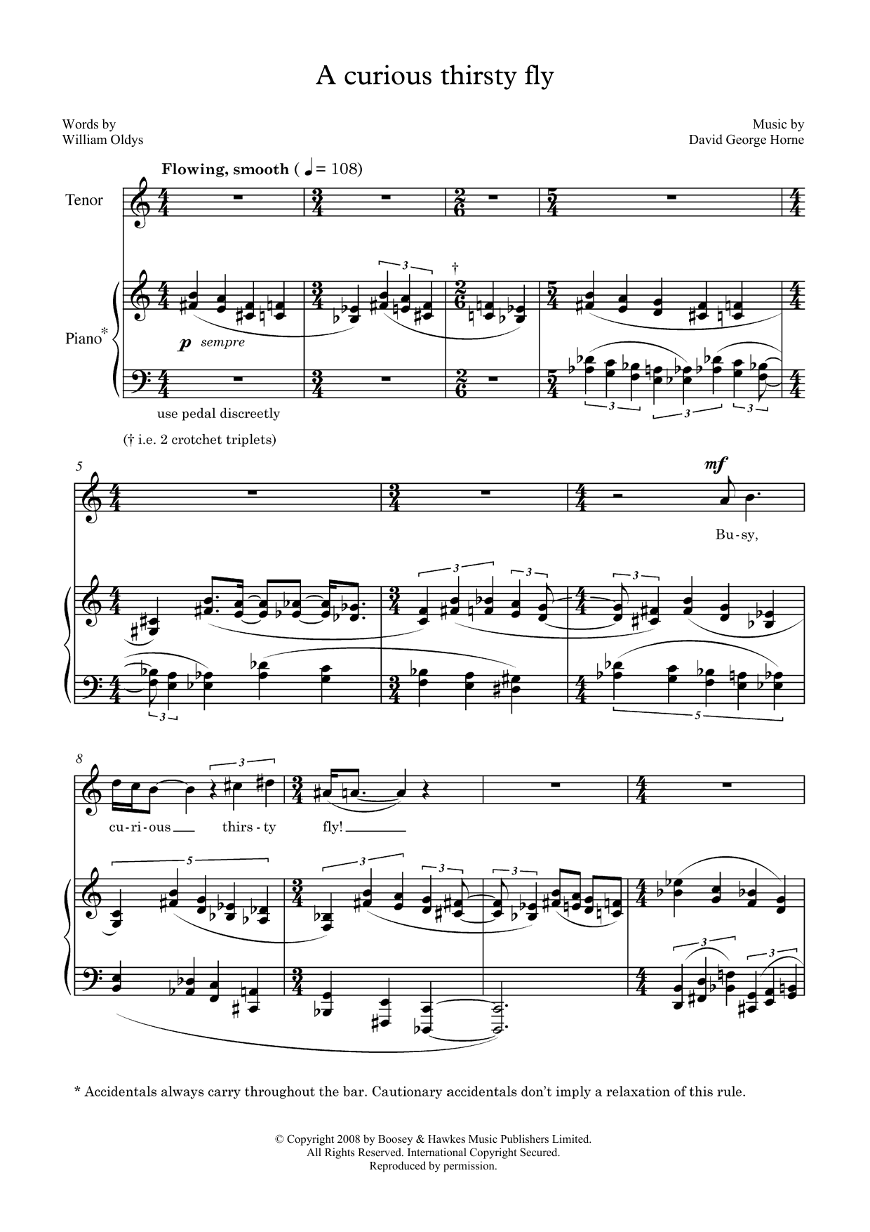 Product picture to: A curious thirsty fly (for tenor and piano)