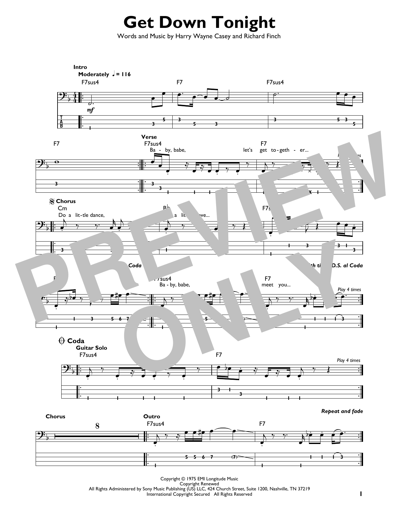 Produktgalerie: Seite 1 von 1 Get Down Tonight, KC and The Sunshine Band, E-Bass, Gitarre