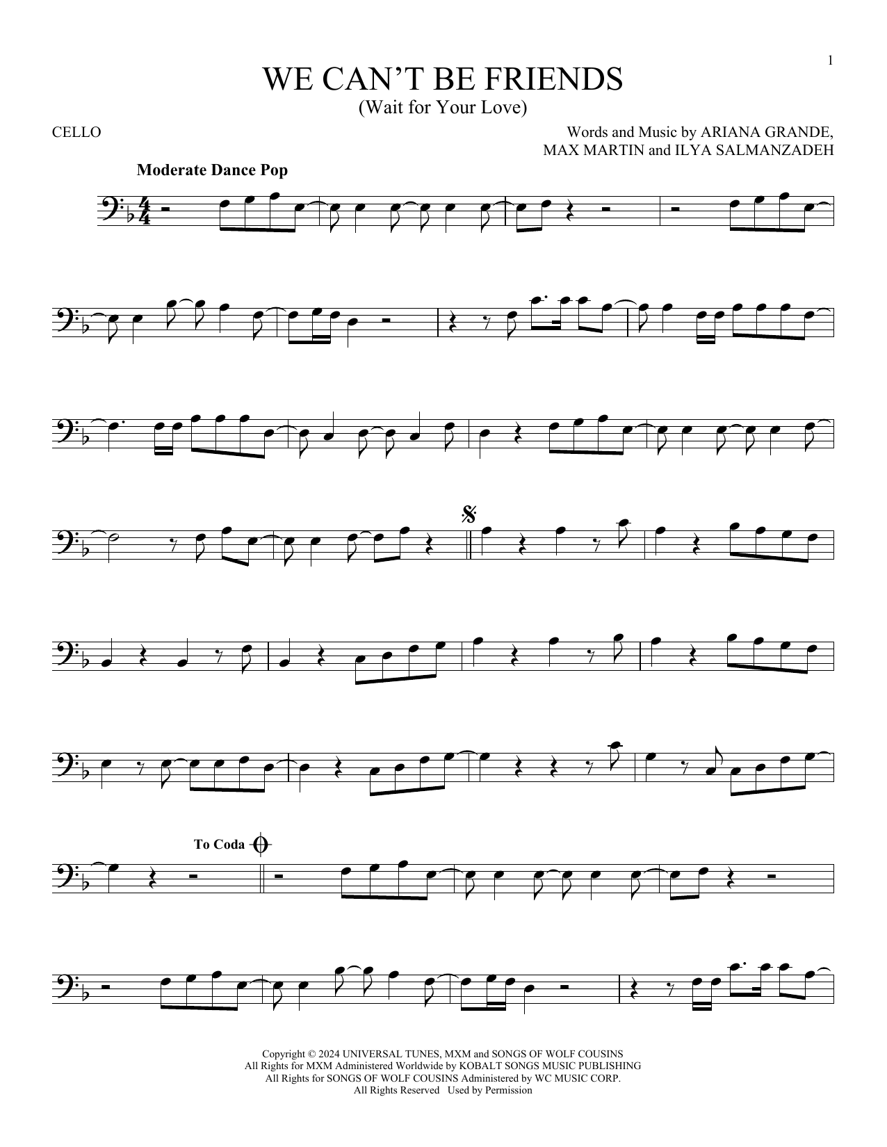 Produktgalerie: Seite 1 von 1 We Can't Be Friends (Wait For Your Love), Ariana Grande, Violoncello