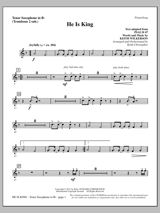 Produktgalerie: Seite 1 von 1 He Is King - Tenor Sax (sub. Tbn 2), Keith Wilkerson, Chor