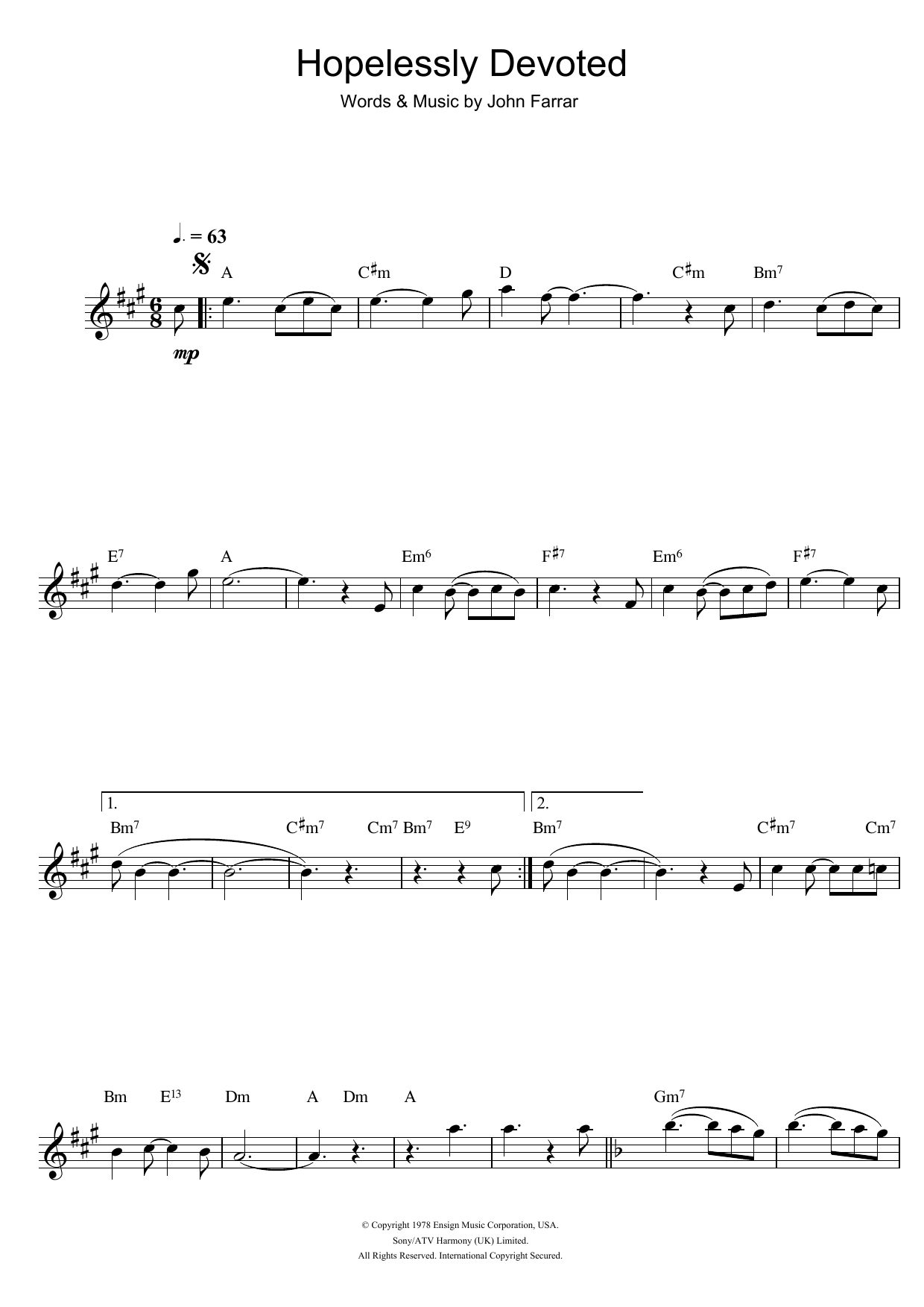 Product gallery: Page 1 of 1 Hopelessly Devoted To You (from Grease), Olivia Newton-John