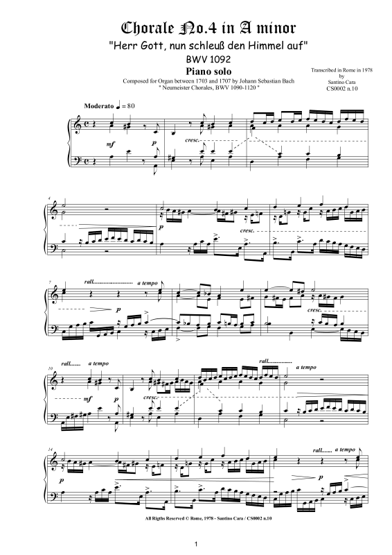 Product picture to: Choral No.4 in A-Moll (Herr Gott, nun schleuß den Himmel auf) BWV 1092Johann Sebastian Bach