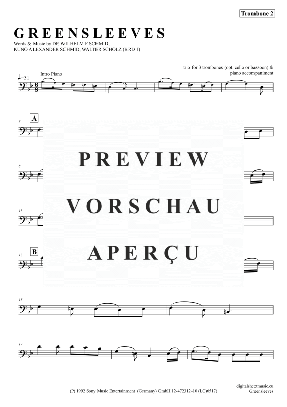 Produktgalerie: Seite 7 von 11 Greensleeves, Simoni, Edward, (Posaunen Trio + Klavier)