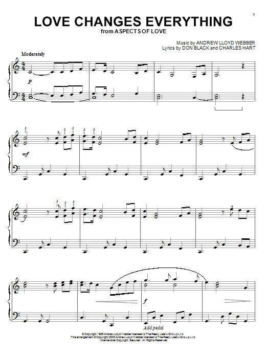 Product gallery: Page 1 of 1 Love Changes Everything (from Aspects of Love), Andrew Lloyd Webber