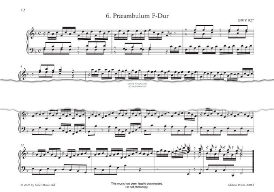 Produktgalerie: Seite 1 von 1 Præambulum F-Dur, F major, BWV 927, Johann Sebastian Bach, Klavier
