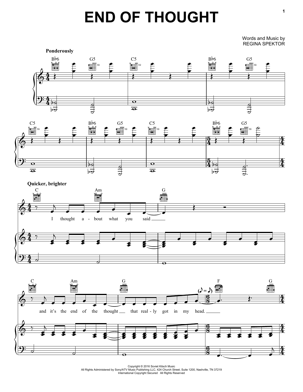 Produktgalerie: Seite 1 von 1 End Of Thought, Regina Spektor, Gesang, Gitarre, Klavier