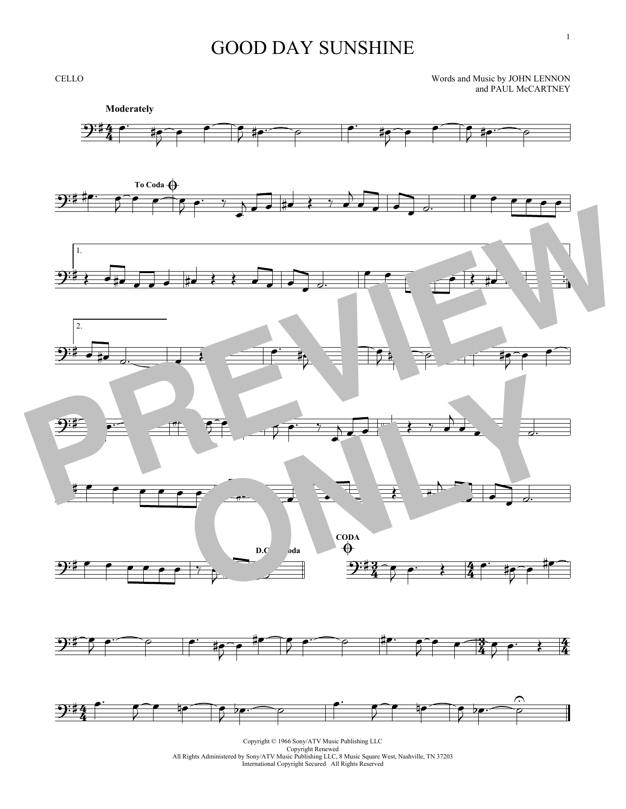 Produktgalerie: Seite 1 von 1 Good Day Sunshine, The Beatles, Violoncello