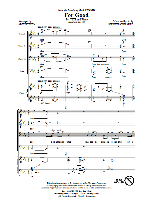 Product picture to: For Good (from Wicked) (arr. Alex Rybeck)